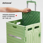 Folding Utility Cart Portable Rolling Crate Handcart Foldable Shopping Trolley Collapsible, with Lid, on Wheels, for Grocery, Garden, Office, Storage, Teacher, Tool (Green)