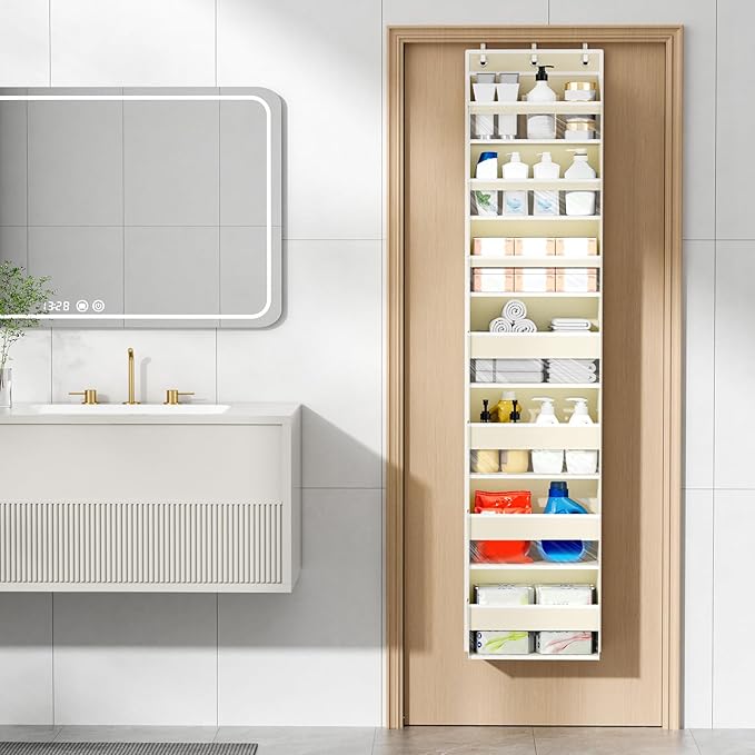 Over The Door Organizer, 7 Tier Door Hanging Organizers with 7 Large Pockets 12 Side Pockets, Behind Door Storage Hanging Shelves for Closet Bathroom Bedroom Nursery