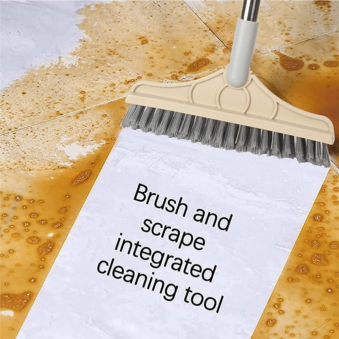 2 in 1 Floor Brush Scrubber with Long Handle Grout Brush 3 Poles 53.5'' New Upgrade Stiff Bristle Cleaning Scrub Brush with Squeegee 120°Rotating Tile Brush for Cleaning Bathroom Glass Patio Kitchen