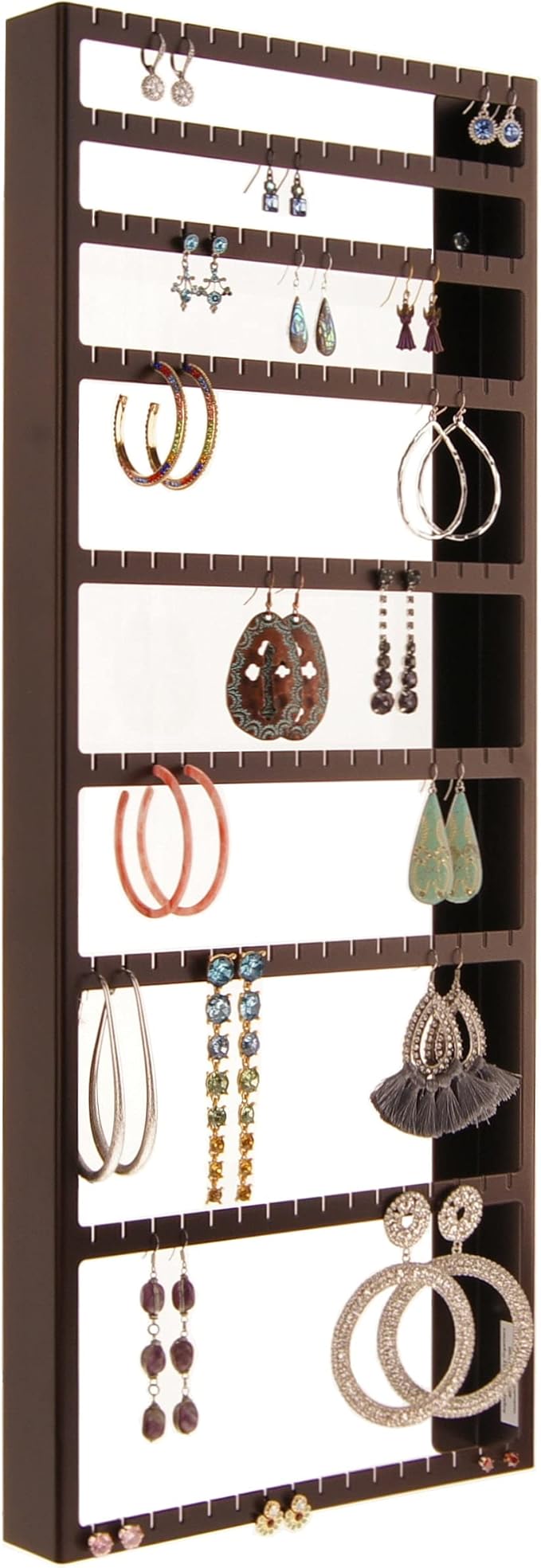 Angelynn's Wall Mounted Big and Small Earring Holder Organizer Display Women Long Post Stud Large Dangle Hoop Pierced Earrings, Hanging Closet Jewelry Storage Rack, Mary Rubbed Bronze 9"x23"