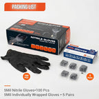 5 Mil Nitrile Gloves Black with 5 Bonus On-The-Go Pouches - Multipurpose for Hair Dye, Gardening, Painting, Pet Care & Janitorial - Touchscreen Friendly, Non-Slip Grip - 110 Pcs, Medium