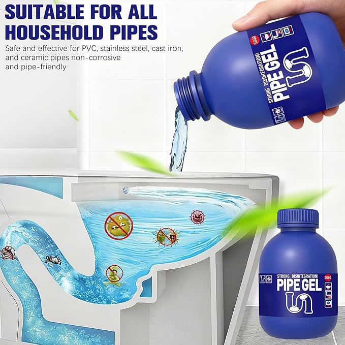 Pipe Bobo Drain Cleaner for Kitchen Sinks, Professional Drains Clog Remover, Powerful Pipes Dredging Agent for Kitchen Sinks, Shower Drains, Tubs, Dissolves Blockages, 300G/10.6OZ