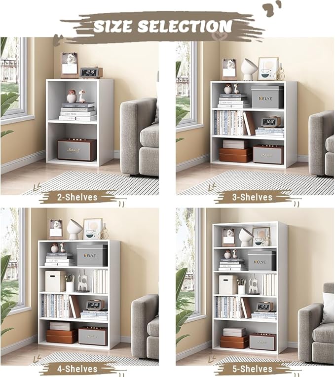 Basic Open Shelf Bookcase - 2-Tier Small Tiny Wooden Cube Storage Shelves Split Bookshelf, White