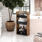 TEAMIX 4 Tier Slim Storage Cart with Handle, Slide Out Storage Rolling Utility Cart Mobile Shelving Unit Organizer Trolley for Small Spaces Kitchen Laundry Narrow Places (Brown+Black, 7-7/8'' W)