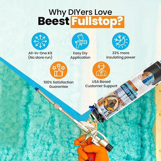 BEEST FullStop Spray Foam Insulation for Wall & Attic (20 Board ft/sq.ft) Perfect Heat & Acoustic Proofing for Reduced Energy Bills - One Component Polyurethane Foam Insulation Can - 1 Pack (26.8 oz)
