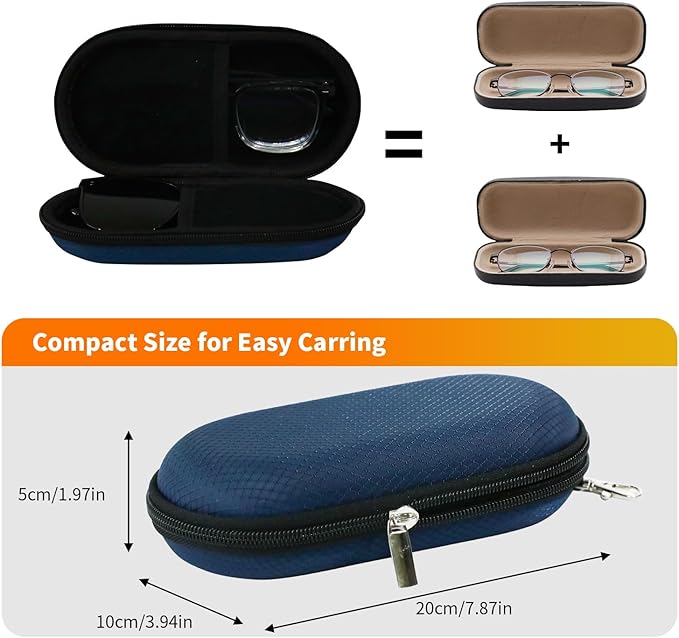Double Eyeglasses Case, Hard Shell Dual Sunglasses Organizer with Zipper Clip Travel Glasses Storage for Women Men