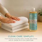 Dr. Jacobs Naturals Fragrance Free Castile All-in-One Cleaner and Soap - Plant-Based Formula for House Cleaning Floors and Appliances - Gentle on Skin and the Planet - 32 oz, 2 Pack