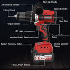 1060In·lbs Cordless Drill Driver - 20+3 Torque Brushless Hammer Drill with 2 x 4.0Ah Battery & Fast Charger - 21V Electric Power Drills Set with 2 Speeds & 1/2 Inch Self-locking Metal Chuck