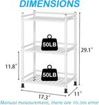 3 Tier Bathroom Storage Open Shelf Unit, Free-Standing Metal Corner Rack Shelving for Kitchen, Living Room, Hallway (White, Wider 3 Tier)