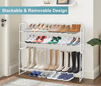 AOODA Long 2 Tier Shoe Rack for Closet Metal Wide Stackable Shoe Storage Organizer for Entryway, Bedroom, Floor, 18-Pairs Low Sneaker Shelf, White