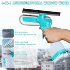 4 in 1 Window Cleaner Tool with Squeegee & Sprayer, 10" Streak-Free Scraper Kit, Portable Multifunction Refillable Bottle for Glass/Shower/Car (Blue)