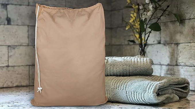 Urban Villa Laundry Bag Canvas|Dirty Clothes Travel Laundry Bag|Machine Washable|Reusable College Hostel Hamper Liner Bag for Garments Delicates Drawstring Closure 4 Pack Taupe Color|Size 28X36 Inches