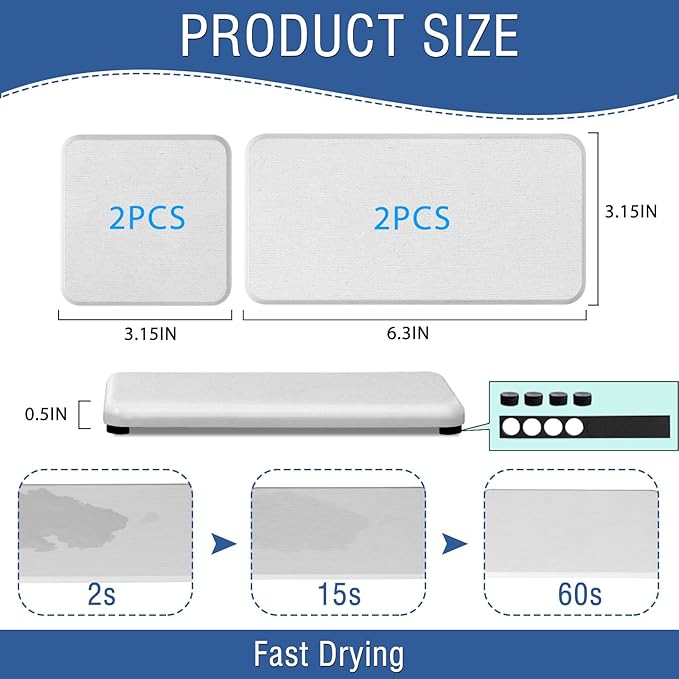 4PCS Water Absorbing Stone Tray, Quick Drying Diatomite Stone Sink Tray, Water Absorbent Stone Coasters for Bathroom Counter, Kitchen Soap Dish Holders Toothbrush Holders in Modern Home