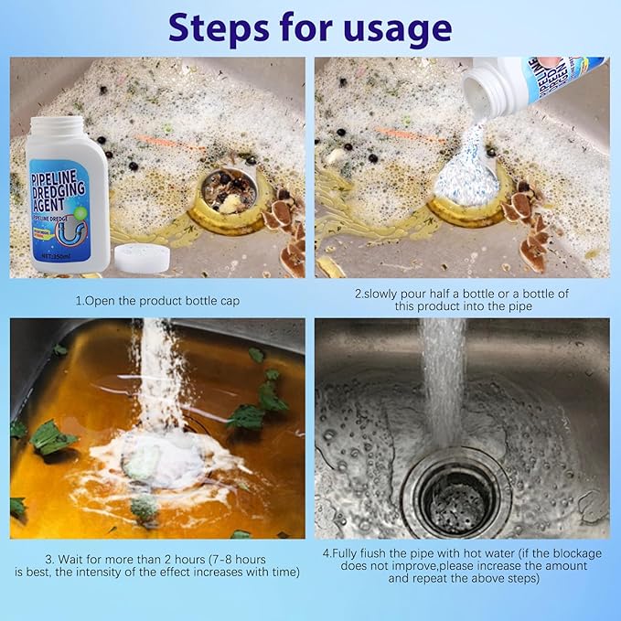 Pipeline Dredging Agent, Kitchen Unblocker, Drain Clog Remover Agent, Powerful Pipe Dredging Agent, Powerful Sink and Drain Cleaner Powder for Kitchen Toilet Quick Cleaning (350ML)