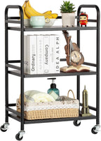HDANI 3 Tier Rolling Cart Shelves,Heavy Duty Multifunctional Metal Frame-Supports 22 Lbs Per Tier,Rolling Cart with 2 Lockable Wheels for Home,Office,Kitchen,Bathroom,Bedroom (Black)…