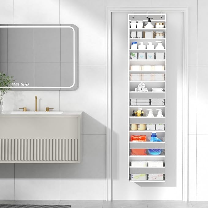 Over The Door Organizer, 7 Tier Door Hanging Organizers with 7 Large Pockets 12 Side Pockets, Behind Door Storage Hanging Shelves for Closet Bathroom Bedroom Nursery