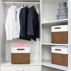 13x13 Cube Storage Bins, Collapsible Fabric Storage Box, 4 Pack Closet Baskets with Handles for Organizing, Shelf, Toys, Clothes, Home, Office, Nursery (Brown&White)