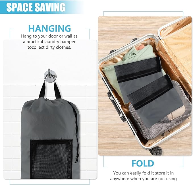 Laundry Bag Backpack, Extra Large Travel Laundry Bag with Mesh Pocket & Adjustable Shoulder Straps,Dirty Clothes Travel Bag for College Students Dorm,Apartment(Grey)