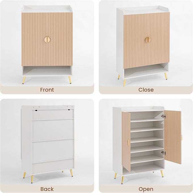 COSIEST 43" 7-Tier Shoe Cabinet with Doors, Wooden Shoe Storage Cabinet with Adjustable Shelves, Freestanding Shoe Rack Organizer for Entryway, Hallway, Closet, Living Room, Rustic Brown
