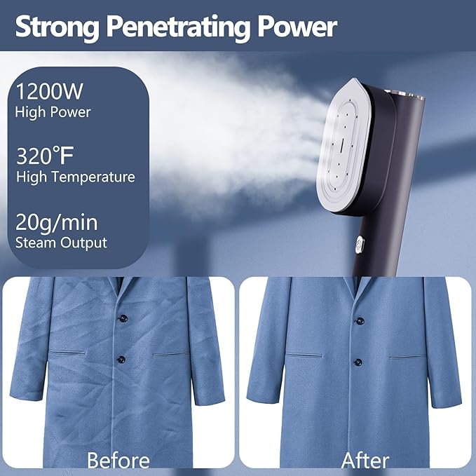 Portable Steamer For Clothes Travel Mini Steamer and Iron Fast 10s Heat-Up, Horizontal and Vertical 1200W Effortless Wrinkle Removal, Garment Steamer and Iron for Travel Office Home(110-120V)