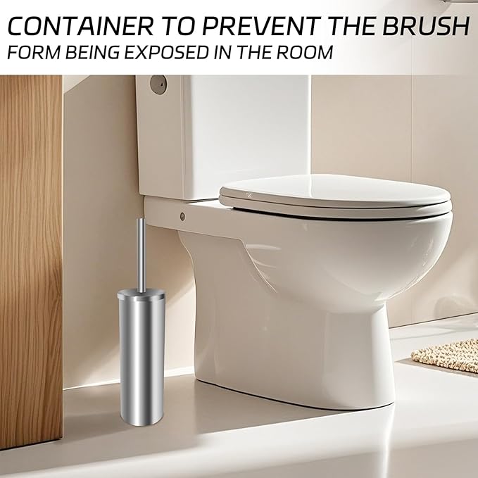 Stainless Steel Toilet Brush with Holder Set for Bathroom Storage and Organization Toilet Bowl Cleaner Brush and Holder (1, Silver)