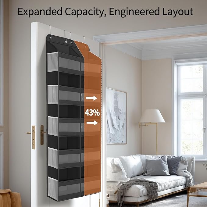 Yecaye 5-Tier Over The Door Organizer Dual-Column, 80lbs Load Over the Door Storage of 10 Compartments, Heavy Duty Extra Large Door Organizer Hanging for Bedroom Closet Nursery Bathroom Pantry, Black
