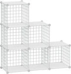 HUBSON Wire Cube Storage Organizer, Book/Toy/Craft/Potted Plants and petCloset Organizers and Storage Shelves, 6-Cube Freely Combinable Metal Grids Storage Shelf,White Plus Iron