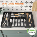 Lifewit Silverware Drawer Organizer, Expandable from 16.9 to 30 inches, Large Utensil Tray for Kitchen, Adjustable Cutlery Holder, Plastic Flatware Storage for Spoons Forks Knives, Black