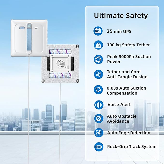 Window Cleaning Robot – 𝐃𝐮𝐚𝐥𝐅𝐨𝐫𝐜𝐞 Patented Dual Turbo Roller Brush & Cleaning Pad Hybrid Tech, Dual-Side 6-Wide-Angle Nozzles Spray, AI Navigation, Multi-Safety, App & Remote Control