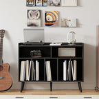 ChooChoo Record Player Stand, Turntable Stand with Vinyl Storage, Record Player Cabinet Up to 350 Albums, Cube Storage Organizer for Living Room, Black