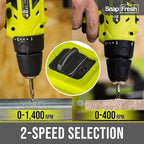 SnapFresh 20V Cordless Drill Set, 3/8" Power Drill with 2 Variable Speed, 21+1 Torque Setting, LED, 43pcs Drill Bits, Impact Driver Kit for Home,DIY-2.0Ah Battery & Fast Charger Included