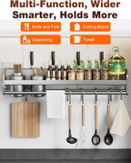 kitchen utensil hanger, wall mounted rail with hooks, waterproof hooks for utensils, easy installation without drilling (31.5 inches, Count, 2)