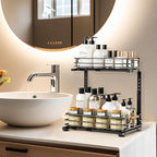 JYPS 2 Pack Under Sink Organizer, 2 Tier Pull out Under Kitchen Bathroom Sink Organizer and Storage, Metal Sliding Drawer for Cabinet Pantry Undersink Organizers Shelf