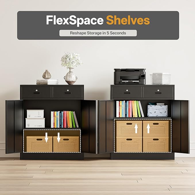 Storage Cabinet, 36 Inch Tall Metal Storage Cabinet with Doors and Shelves, Metal Cabinet with Drawers, Pantry Cabinets for Kitchen Storage, Garage Cabinet for Living, Dining Room.