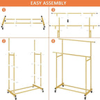 Calmootey Double Rod Clothing Garment Rack,Rolling Hanging Clothes Rack,Portable Clothes Organizer for Bedroom,Living Room,Clothing Store,Gold