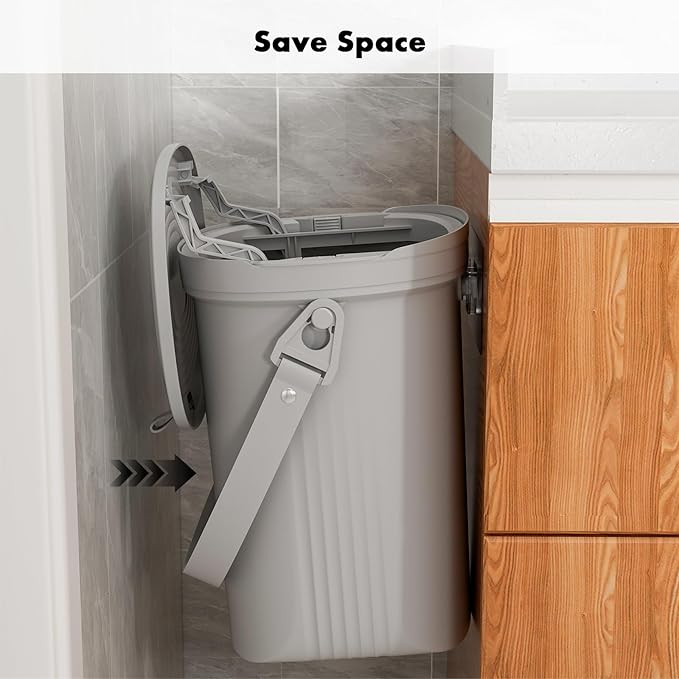 Mountable Kitchen Compost Bin for Counter Top or Under Sink, Hanging Trash Can with Lid for |Cupboard|Bathroom|Bedroom|Office|Camping, Indoor Compost Bucket, 2 Gallon Grey