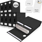 8 Pack Bed Sheet Organizer and Storage, Foldable Storage Organizer for Linen Closet with Viewing Window & Label for Bedding Sheets & Blankets (Queen & King Size) Black