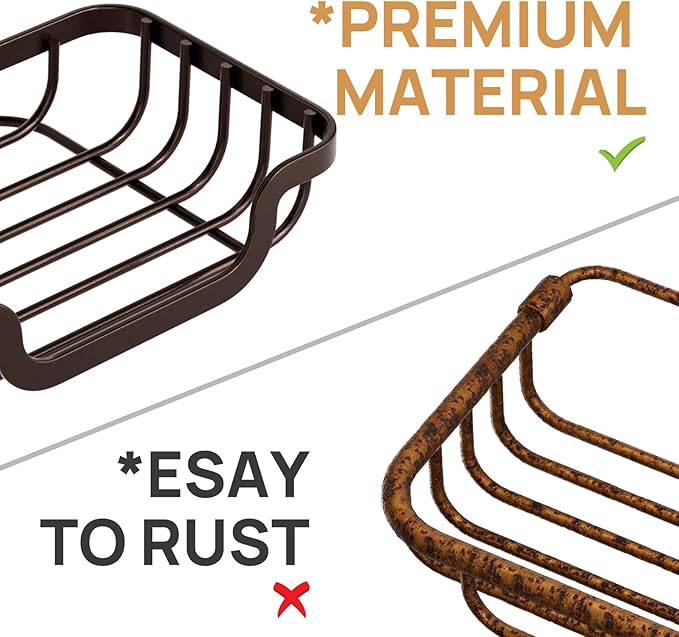 LEVERLOC Soap Dish, Soap Bar Holder for Shower Suction Cup Wall Mounted, Stainless Steel No-Drilling Removable Waterproof Sponge Holder for Bathroom Bathtub Kitchen Sink, Keep Dry, Brown