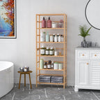 VASMIA 6-Tier Bamboo Shelf,Bamboo Storage Shelving Unit,Tall Bookcase with Adjustable Shelves,Multipurpose Storage Display Shelf for Bathroom, Living