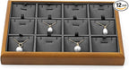 Oirlv Solid Wood 12 Grid Liner Pendant Jewelry Organizer Tray Jewelry Drawer Organizer(Grey)