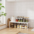 1 Pack Expandable shelf organizer，Stackable Shelves Organizers For Kitchen Cabinet Countertop Storage，Adjustable Counter Cupboard Pantry Rack Stand，White(16.53"-26.38")L*7.86"W*(6.19"-7.47")*H