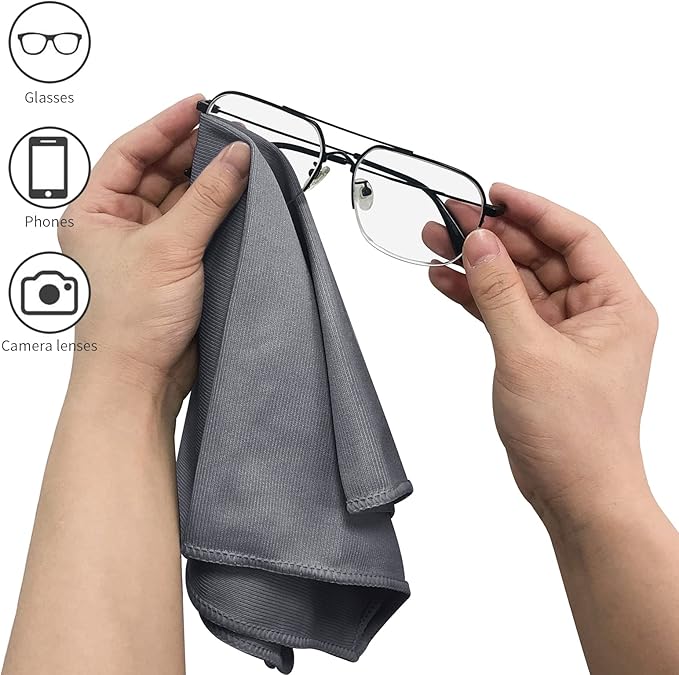 6 Pack Microfiber Glass Cleaning Cloth, 16 Inch X 16 Inch, Lint Free Quickly Clean Window, Glasses, Windshields, Mirrors, and Stainless Steel, Grey