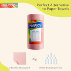 Napjoy Microfiber Cleaning Cloth Roll, 75PK Easy Tear Away Reusable Paper Towels, 12" x 12", Ultra Soft Micro Fiber Dish Cloths for Kitchen, Housekeeping, Window, Car, Garden, Bathroom, Pink