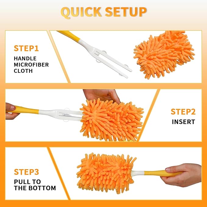 Reusable Duster Refill Compatible with Swiffer Hand Duster - 360 Heavy Duty Microfiber Duster Refills - 4 Pack for Ceiling Fans, Furniture, and Electronics (Orange,Handle is Not Included)