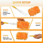 Reusable Duster Refill Compatible with Swiffer Hand Duster - 360 Heavy Duty Microfiber Duster Refills - 4 Pack for Ceiling Fans, Furniture, and Electronics (Orange,Handle is Not Included)