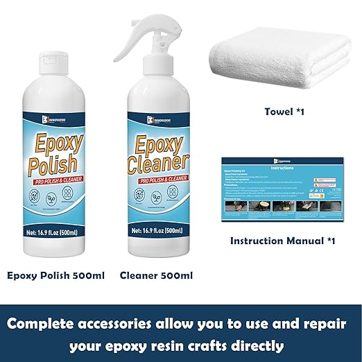Resin Polishing Kit, Resin Polish 16oz and Cleaner 16oz, Epoxy Polish Removes Scratches & Scuffs, Suitable for Epoxy, Metal, Jewelry Grinding and Polishing