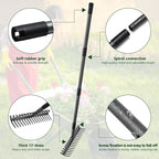 49'' Bow Rake ，17 Tines Metal Head Rakes with Stainless Steel Handle，Heavy Duty Garden Rake for Loosening Soil Gathering Leaf Leveling Lawn Farming Land Management Yarn Thatch Rake