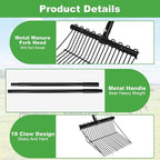 lukar 2 Sets Metal Manure Fork with Long Metal Handle, 18 Tines Manure Fork Head Horse Manure Rake, Heavy Duty Gardening Muck Rake for Picking Up Manure, Grass and Hay