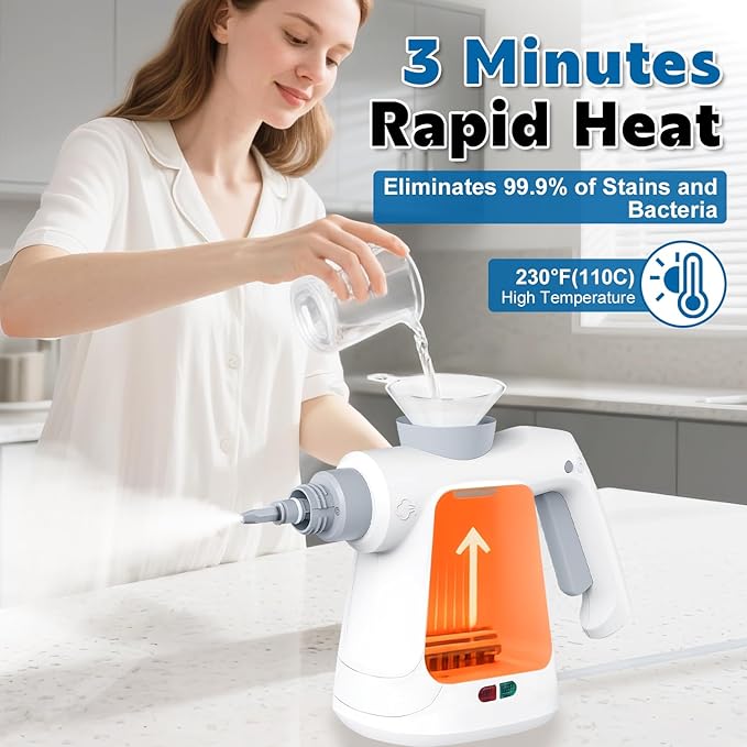 Pressurized Handheld Steam Cleaner 400ML, 9-in-1 Multipurpose Portable Steamer with Safety Lock, Chemical-Free Deep Cleaning for Grout, Floors, Windows, Car, Bathroom, Kitchen, Home