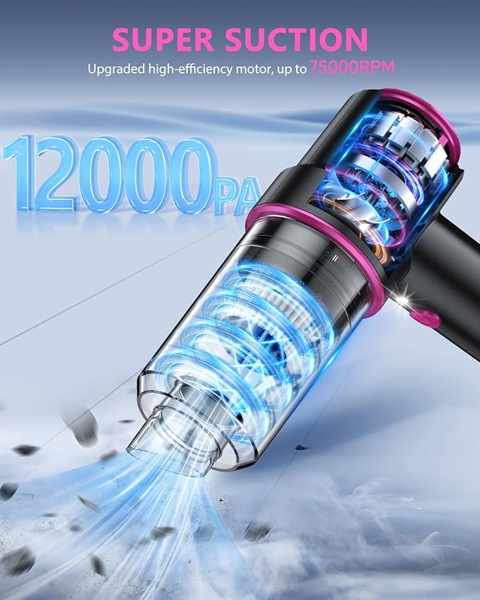 CODN Handheld Car Vacuum Portable Cordless 12000PA, 2 in 1 Handheld Vacuum Cleaner and Air Duster with Multi-Nozzles and LED Light, Mini Hand Held Vacuum Rechargeable for Home, Car, Office, Pet Hair